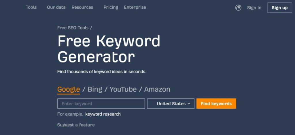 Tools loved by Google: Ahrefs free keyword generator