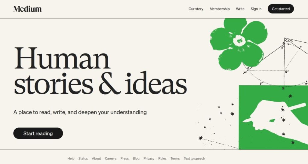 blogging on medium (home page)